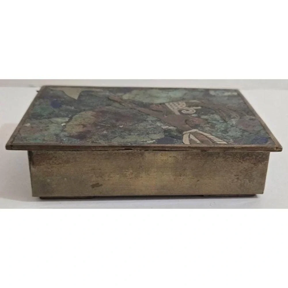 Vintage Los Castillo Style‎ Lidded Malachite & Lapis Mosaic Trinket Box